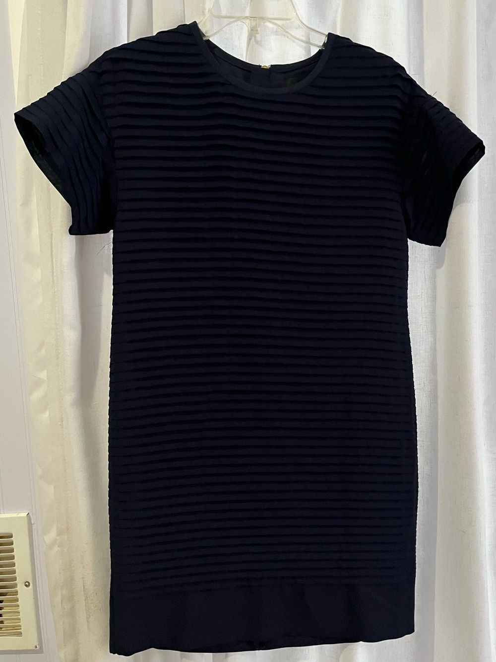 J. Crew Navy Textured Short-Sleeve Midi Dress